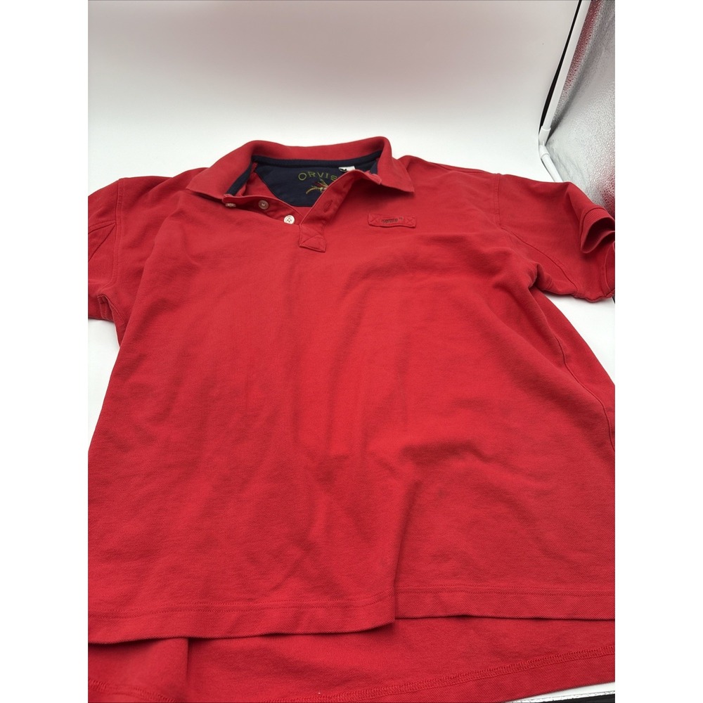 Orvis Fly Fishing Polo‎ Shirt Mens Size Large 100% Cotton Red Button Collared